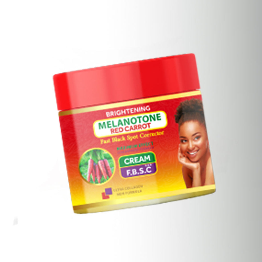 Melanotone Red Carrot cream packaging with a woman's face on a white background